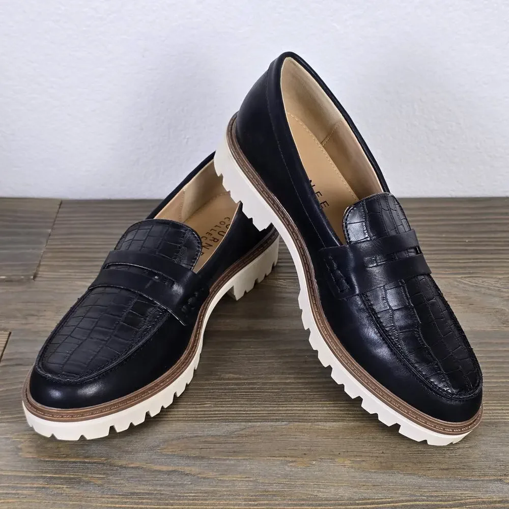 Journee Collection - Kenly Loafers -black croc-embossed faux leather - Women's 8
